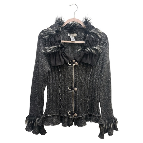 LaSeine Black Jacket with Faux Fur Trim - Picture 8 of 11